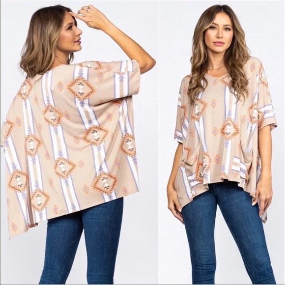 Boho Aztec Print Kimono Top | Buttery Soft Oversized Fall Tunic - Picture 2 of 3